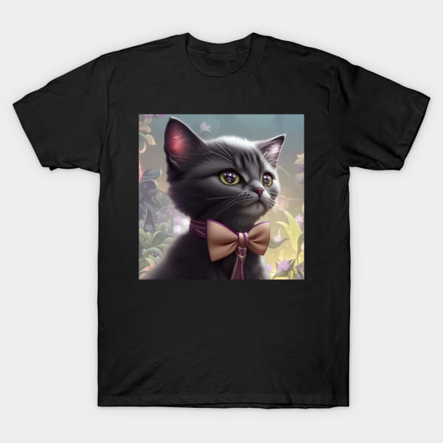 Elegant Grey and White Cat With a Golden Bow Tie | Grey and white cat with green eyes | Digital art Sticker T-Shirt by withdiamonds